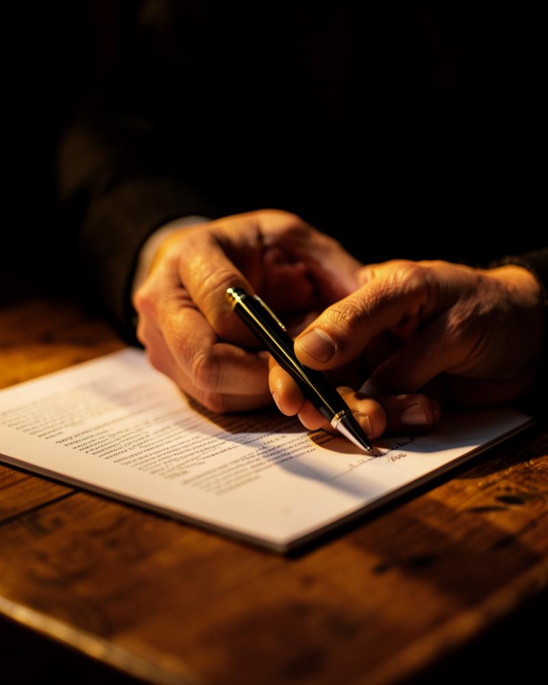 Signing a document in warm light — audit and strategy